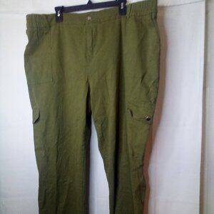 Lark & Gray Cargo Pants Women 22 Elastic Waist Pockets Green